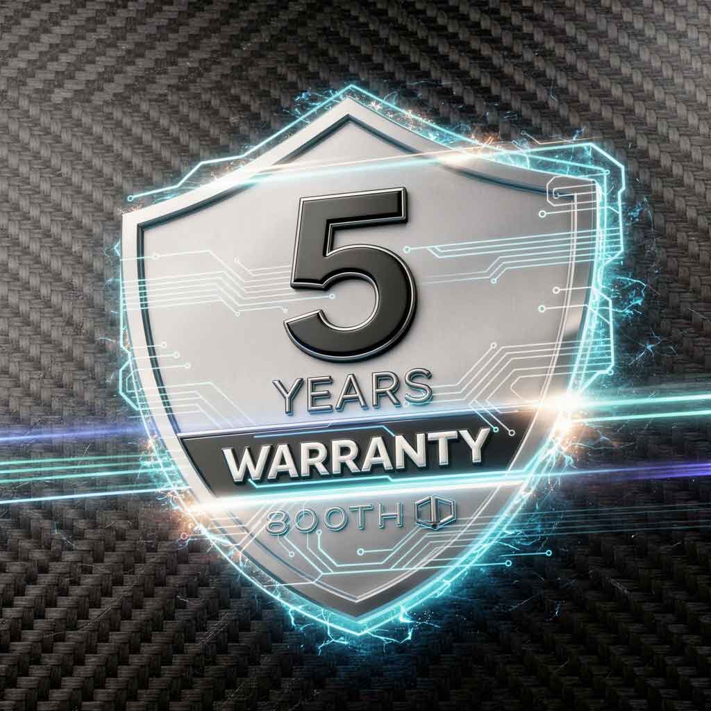 8OOTH 5-year warranty badge in a glowing shield design